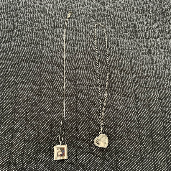 Silver Heart and Square Lockets with Charms Inside Necklace Set - Picture 7 of 7